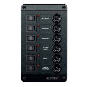 Vetus P6CB12, 6 pozisyonlu otomatik sigortalı, 60 farklı etiketle sunulan 12V marin elektrik paneli.
