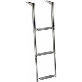 4 basamaklı, oval borulu ve 45 mm geniş basamaklı 316 paslanmaz çelik teleskopik tekne merdiveni.