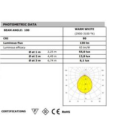 Quick Marine Lighting TED C paslanmaz çelik LED spot lamba, 2W sıcak beyaz, 9-32V DC.